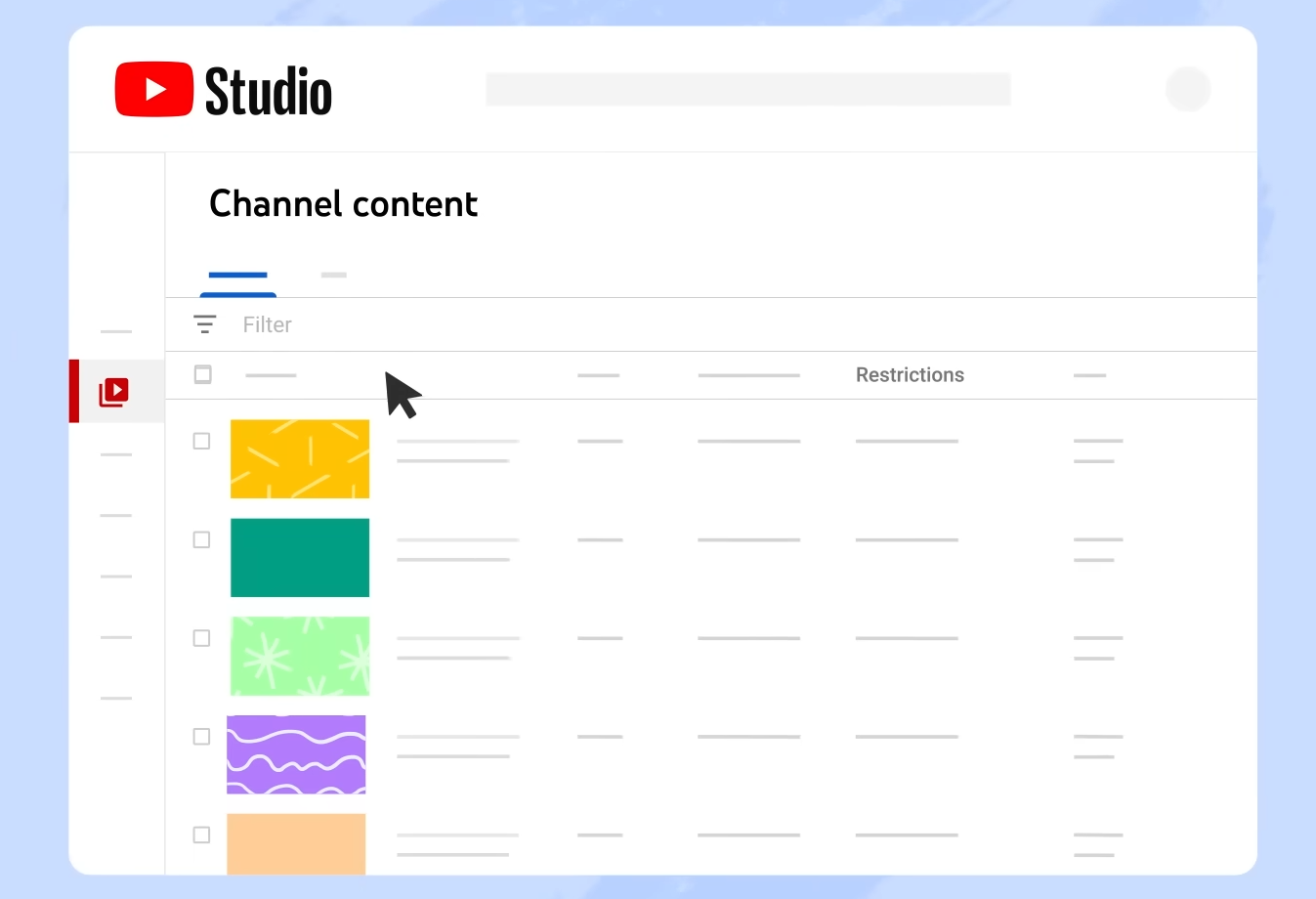 Youtube Studio - treści na kanale